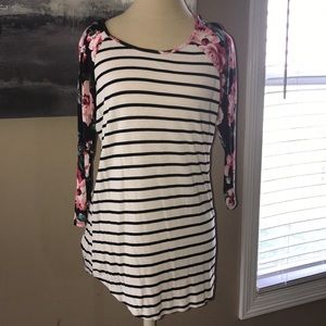 Boutique, black and white striped, floral sleeve